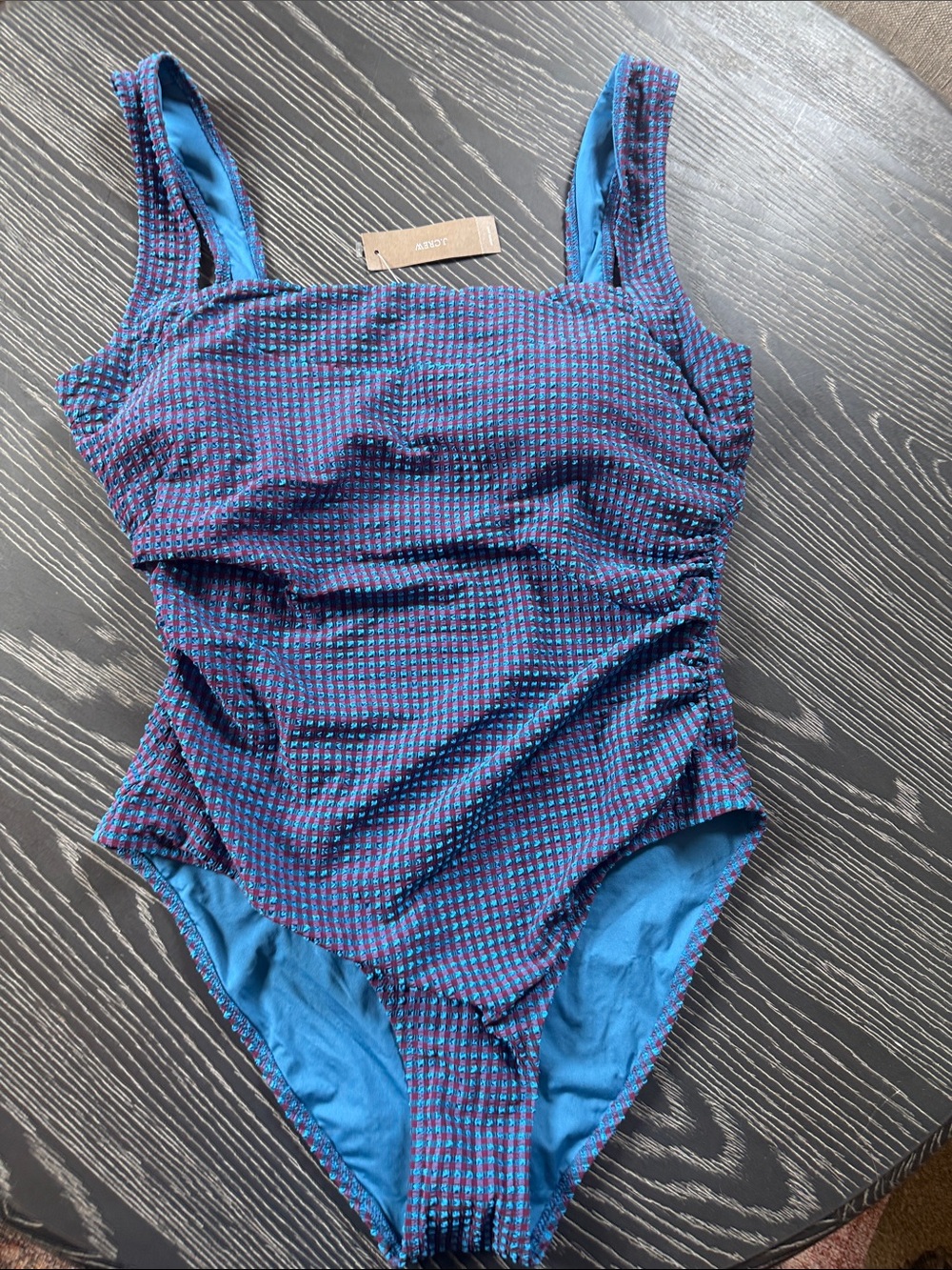 NWT J Crew One Piece Nis Ruched Squareneck Gingham Swimsuit Size 14